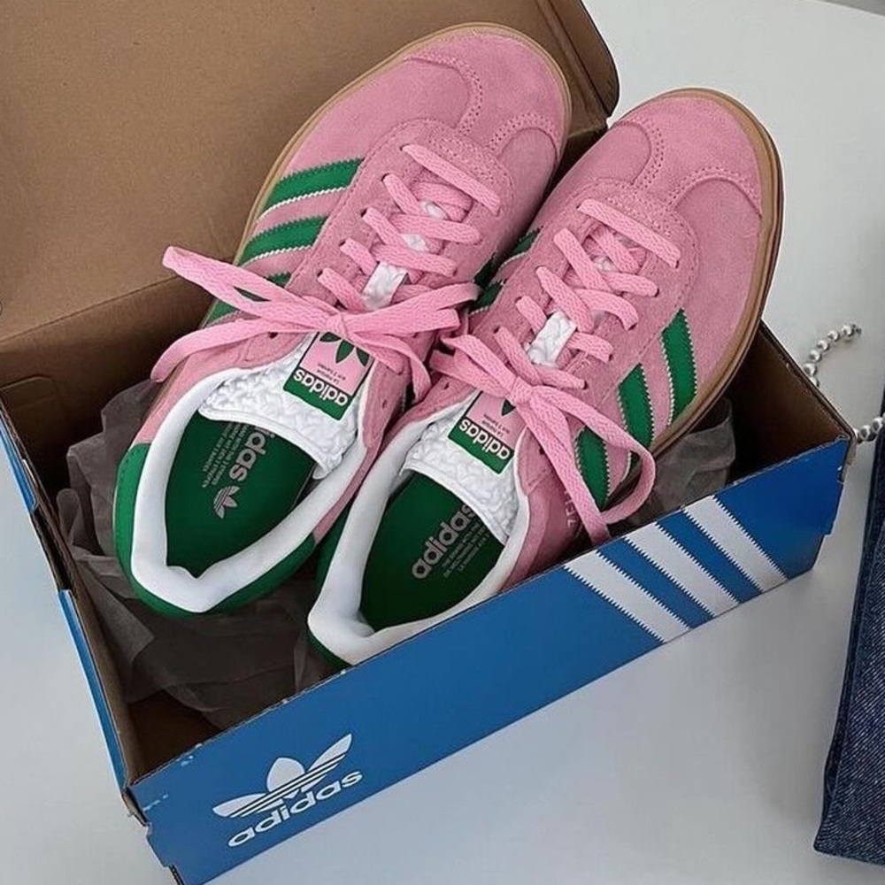 Adidas Gazelle Bold Platform Sneakers True Pink Green Women Size New - Picture 3 of 8